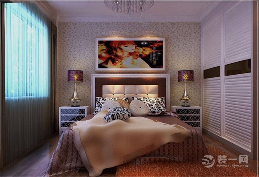 卧室装修效果图，浅紫色的灯具设计堪称完美