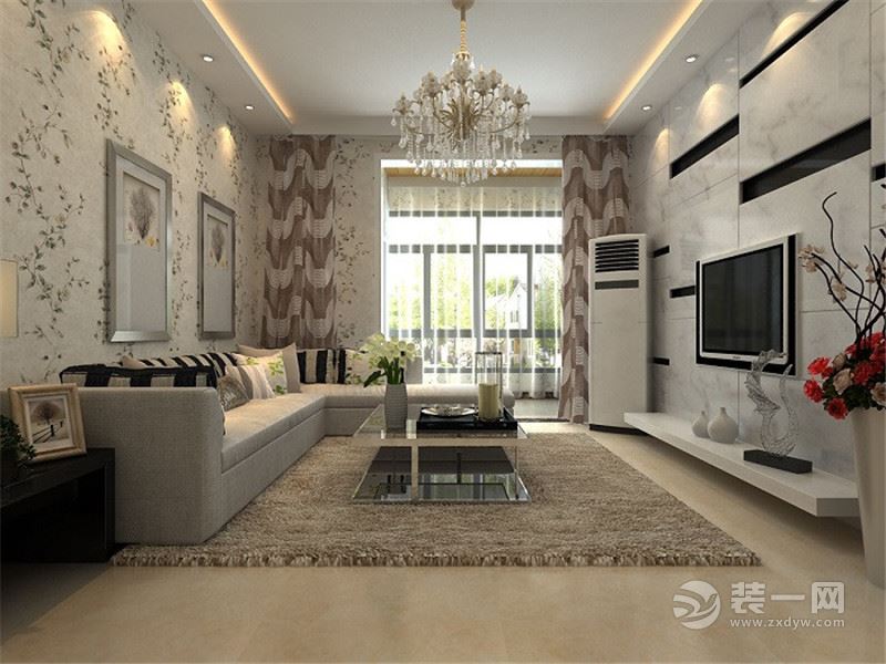 客厅装修设计效果图，大气有质感的灰色搭配，地毯提升了整个家居品味