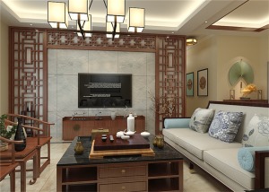 中式风格电视背景墙，镂空的木质设计