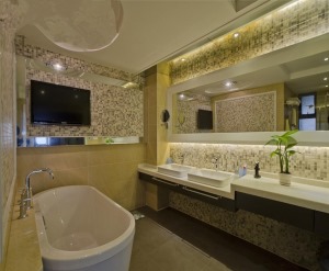 200㎡新中式荷塘月色复式楼卫浴间装修图片