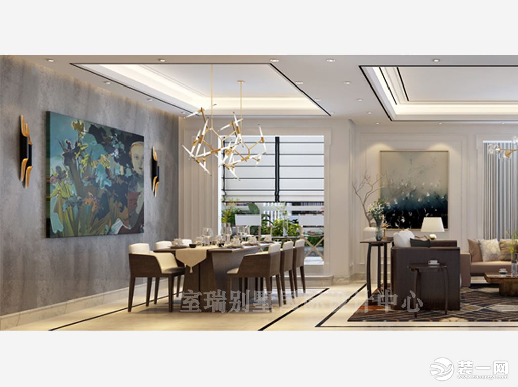 北京室瑞装饰建邦华府300平现代轻奢风格别墅--餐厅