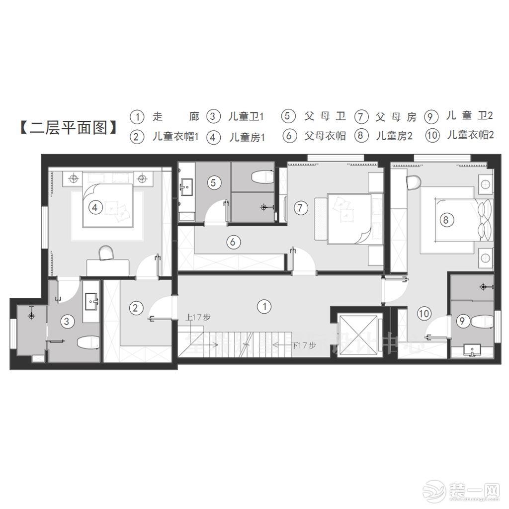 北京室瑞别墅装饰远洋天著新中式风格550平米案例--二层平面图