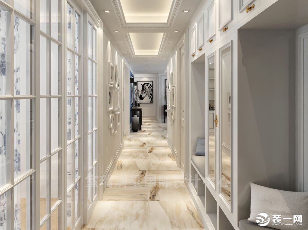 北京室瑞别墅装饰珠江帝景法式轻奢风格--走廊