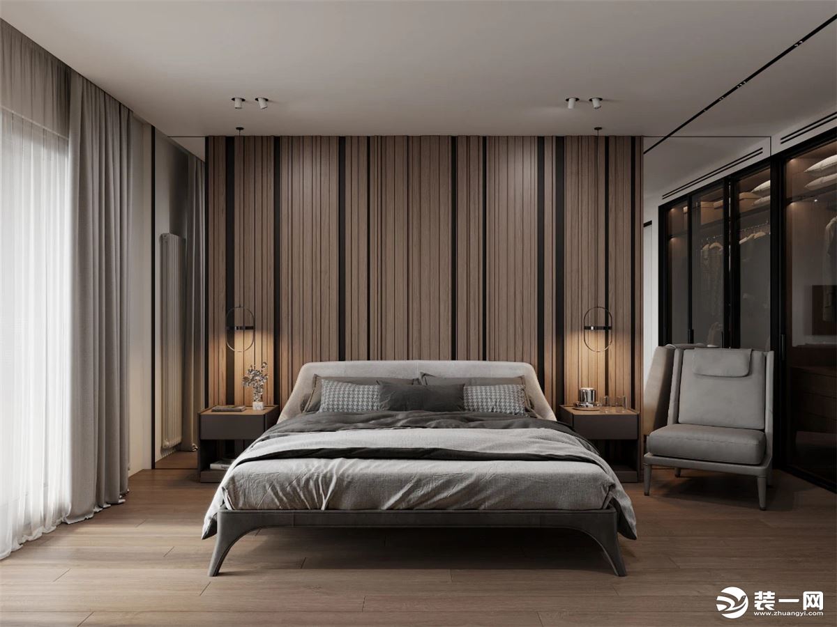 现代布艺双人床床头柜吊灯组合3D模型-免费3dmax模型库-欧模网