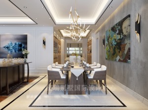 北京室瑞装饰建邦华府300平现代轻奢风格别墅--餐厅