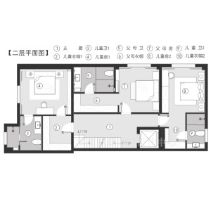 北京室瑞别墅装饰远洋天著新中式风格550平米案例--二层平面图