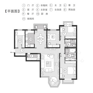 北京室瑞别墅装饰珠江帝景法式轻奢风格--平面图