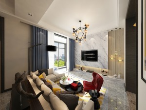 鄂尔多斯锦绣山庄210平米复式现代风格客厅