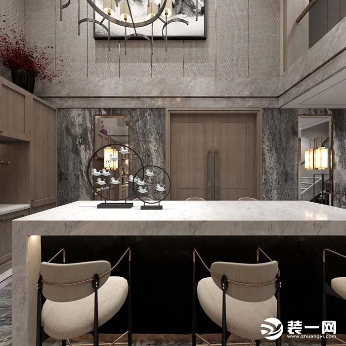重庆耀江府别墅装修效果图新中式-餐厅效果图