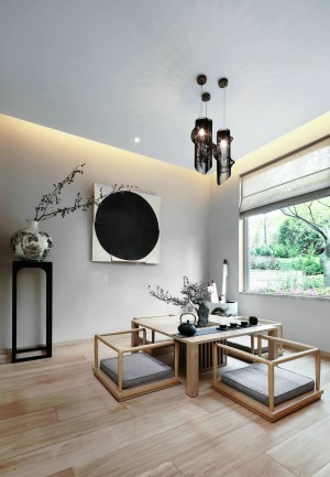  茶室的设计，一幅画，一组茶桌，让整个空间看上去就能静下心来品茶