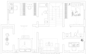 郑州水平线装饰-五洲华夏别墅欧式装修-二楼平面布局图