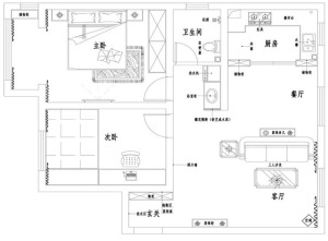 鄭州水平線裝飾-橡樹玫瑰城兩居室-戶型平面布局圖
