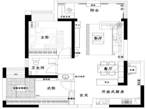 郑州水平线装饰-英地金台府邸两居室-户型平面布局图
