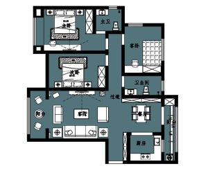 鄭州水平線裝飾-南航家屬院三居室平面布局圖