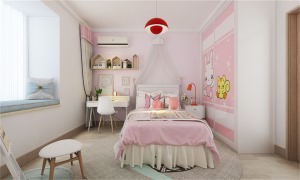 儿童房摒弃原有棉麻饰品，粉色与红色，给小孩子完成儿童时期的公主梦