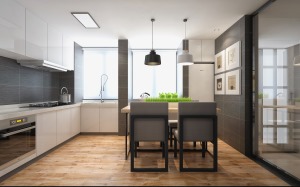 开放式厨房更好的发挥空间，局部金属质感更好的呈现高冷范，与整体搭配呼应协调。