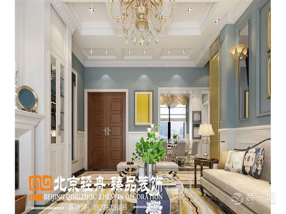 梦回巴黎·法式风格家居装修设计案例，蓝灰色作为主调，米色与金色点缀其中，恰到好处的软装搭配，打造别出