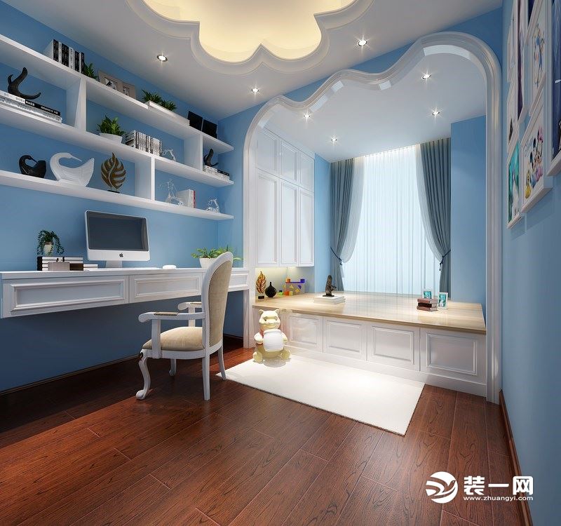浅蓝色为主调，简单随意的儿童房。