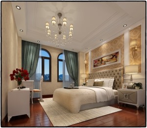 以米白色为主调的卧室，简单舒服的欧式卧室。