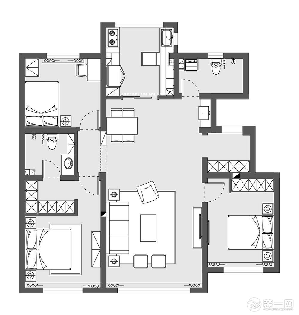 米兰天地装饰-美式风格3居室平面图