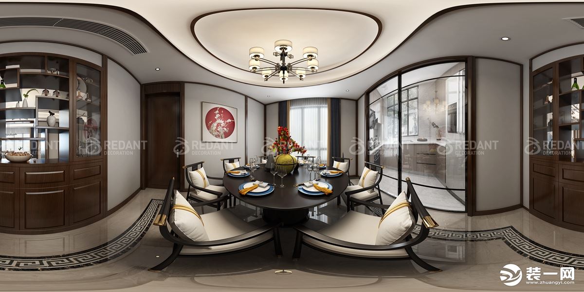 【红蚂蚁装饰】雅兰美地350㎡+新中式+餐厅  别墅全包63万