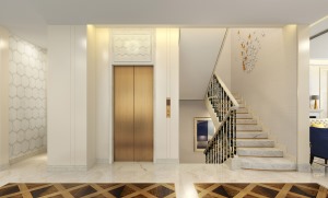 楼梯效果图襄阳极美组装饰设计山水华府500平别墅 现代轻奢风格装修案例
