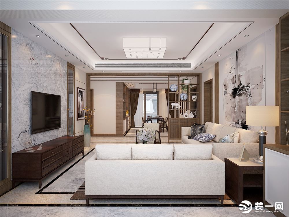 威海湾九里144平平层中式风格客厅装修效果图