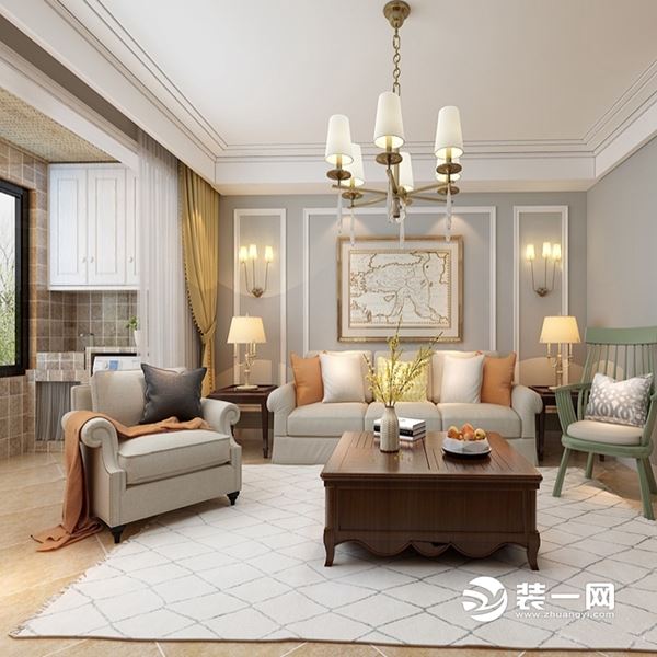 客厅  采取中灰度弱对比的搭配，选材都强调突出亚光质感和原木品质。