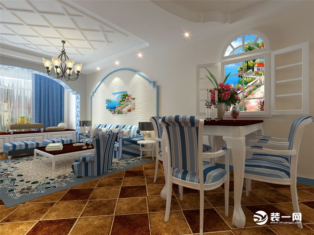 90平三室地中海风格装修效果图餐厅
