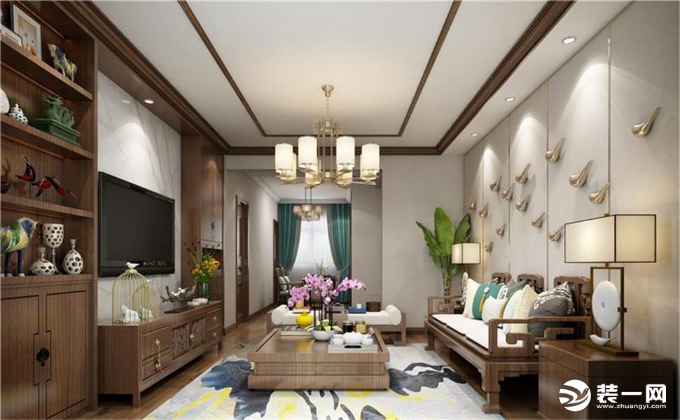 青藤国际装饰世茂天慧新中式139平四居室装修案例设计客厅