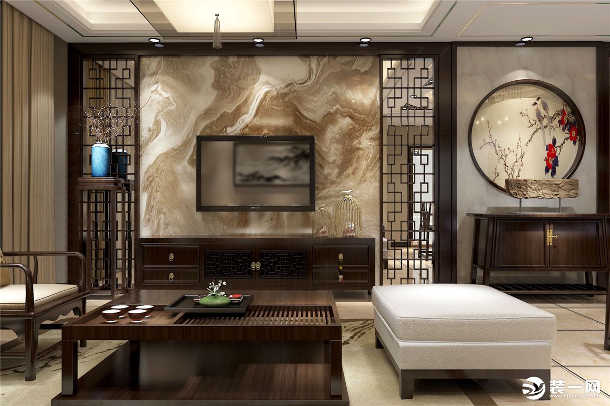上海明园森林都市二居室中式风装修效果图