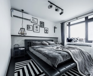 现代简约时尚风格卧室，黑白色调的主卧，时尚简单。
