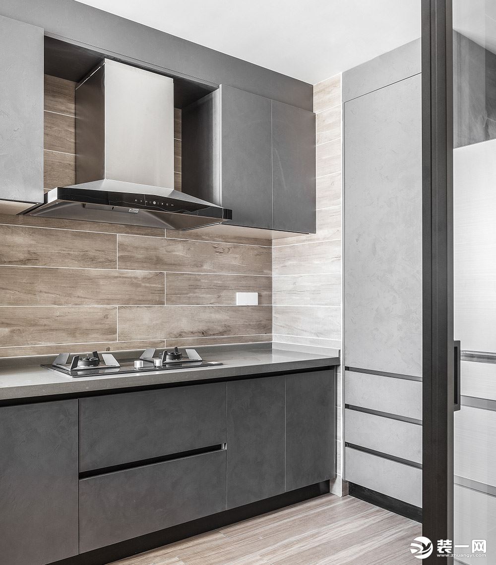 【方林装饰】武汉海伦国际117现代简约黑白灰风格装修效果图厨房