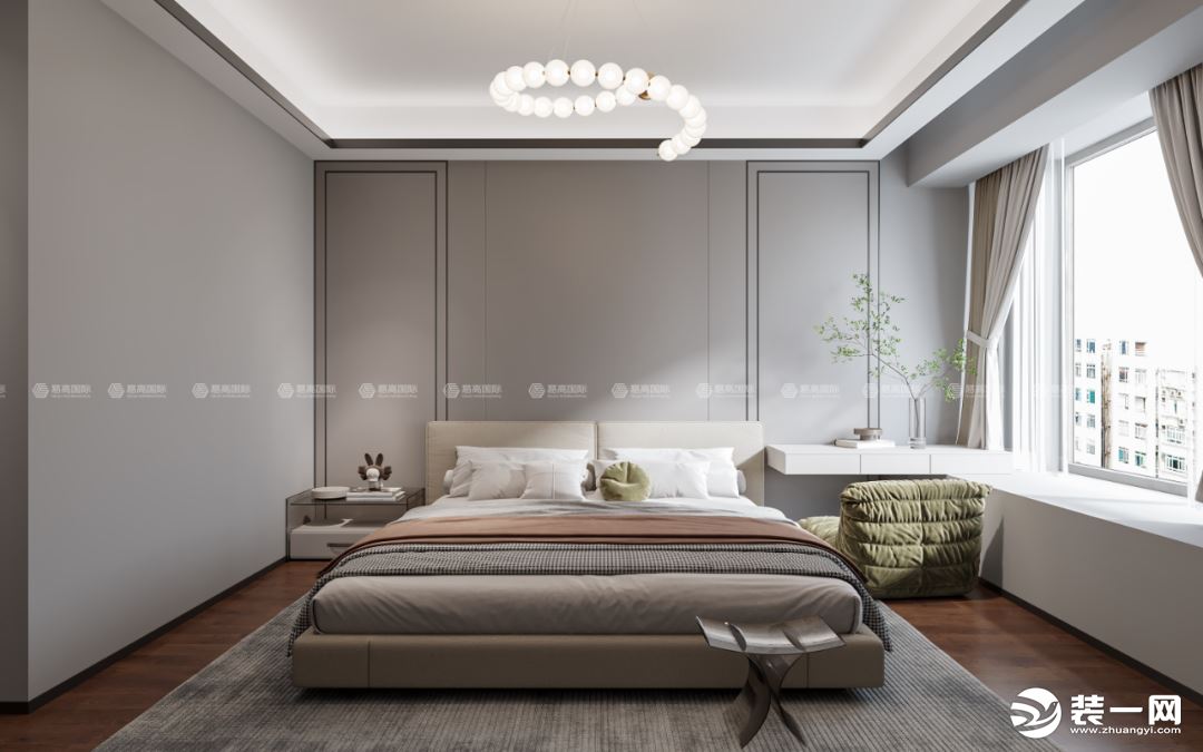 主卧延续简约设计 墙面采用灰色调 彰显空间质感 没有过多的装饰 让卧室看起来更加随性 让生活更加自由