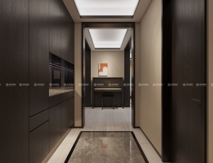 门厅不做改动  原户型采用定制木柜作为玄关柜  更好的收纳  深色的外表带来空间的厚重感  中间镂空