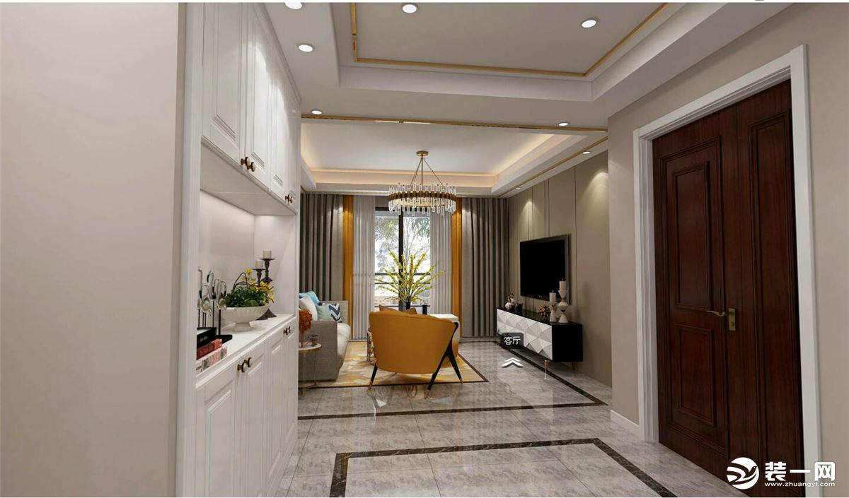 浙江台州水岸明珠110平三居室现代风格装修客厅