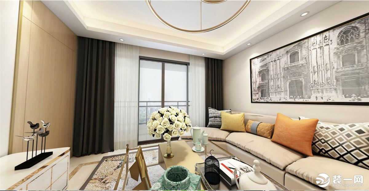 浙江台州亿邦豪庭130平三居室现代装修效果图客厅