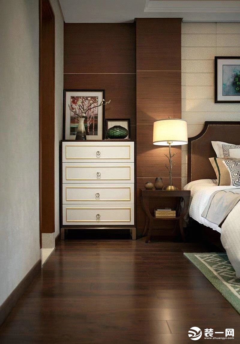 乌鲁木齐昊元尚品240平四居室新中式风格效果图卧室床头柜