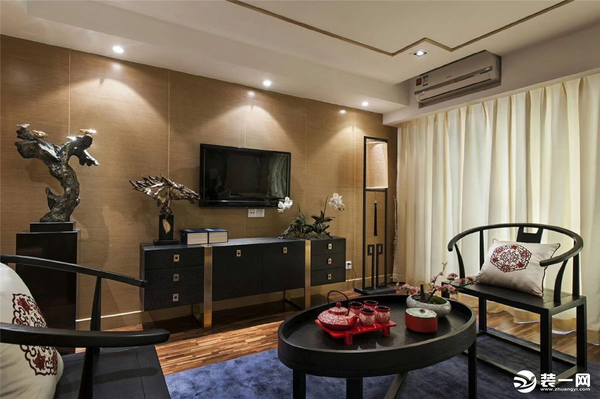 乌鲁木齐坤和园163平四居室新中式风格效果图电视墙
