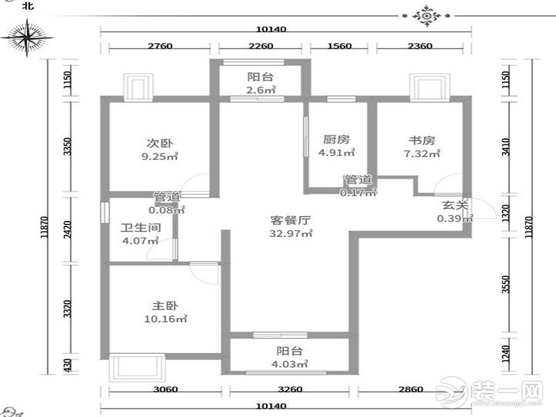 【武汉都市时空装饰】金地天悦 106平 户型图