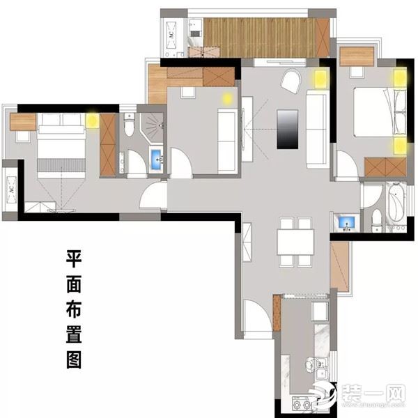【武汉都市时空装饰 】卧龙墨水湖边102平米三居室户型图