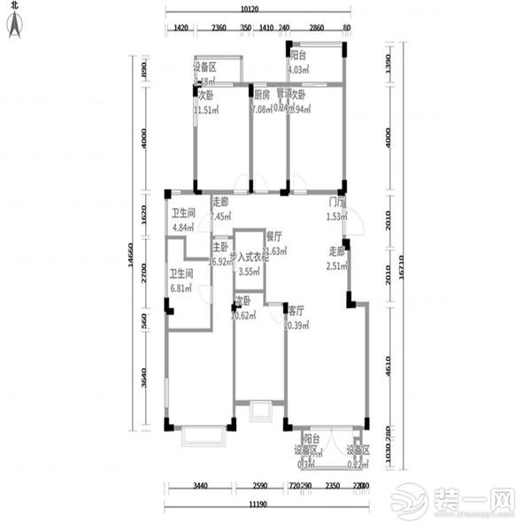 【武汉都市时空装饰 】观澜国际三居室136平米户型图