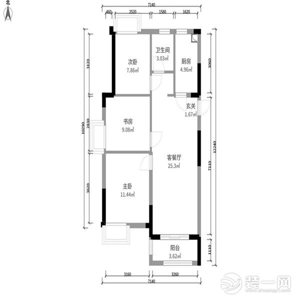 【武漢都市時空裝飾】華潤翡翠城二居室83平米戶型圖