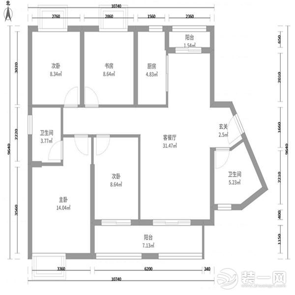 【武汉都市时空装饰】千禧城三居室117平户型图