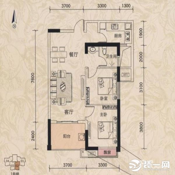 【武汉都市时空装饰】保和墨水湾二居室简约风格户型图