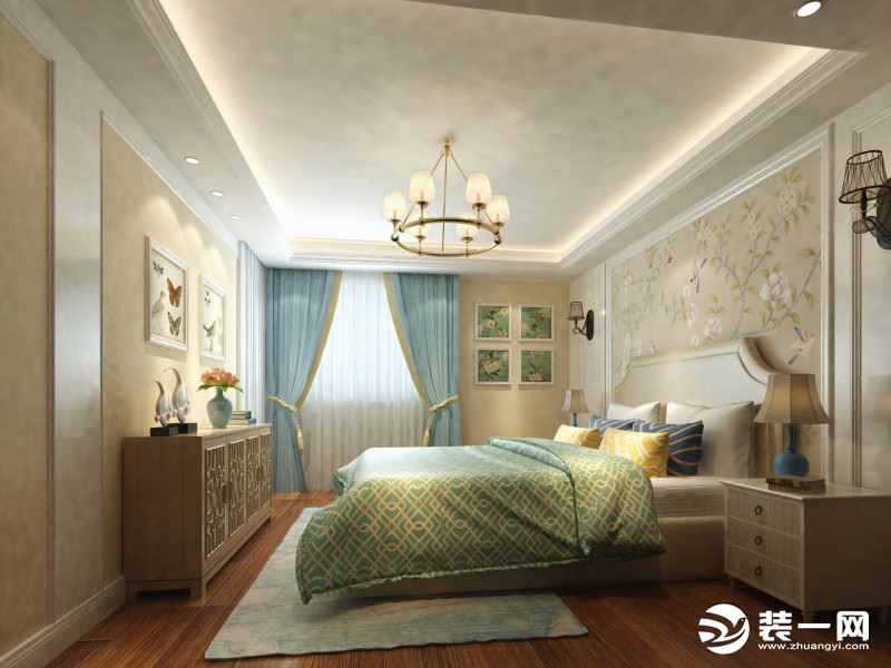 【武汉都市时空装饰】御水蓝湾主卧是个让人身心放松的空间，对于卧室空间的搭配主要与舒适氛围为主。以浅色