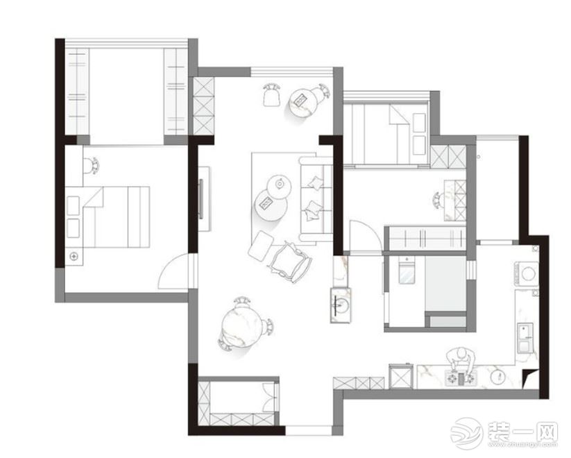 【武汉都市时空装饰】新阳广场90平+现代美式风+户型图 全包9万