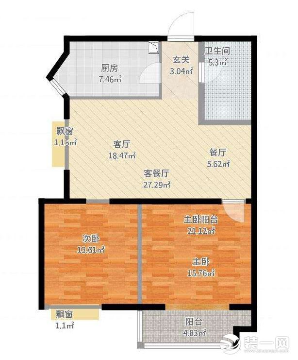 【武汉都市时空装饰】国博新城90平米+现代美式风+户型图 全包9万