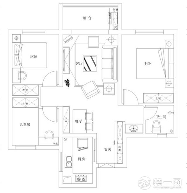 【武汉都市时空装饰】新阳广场110平+现代简约风+户型图 全包11万