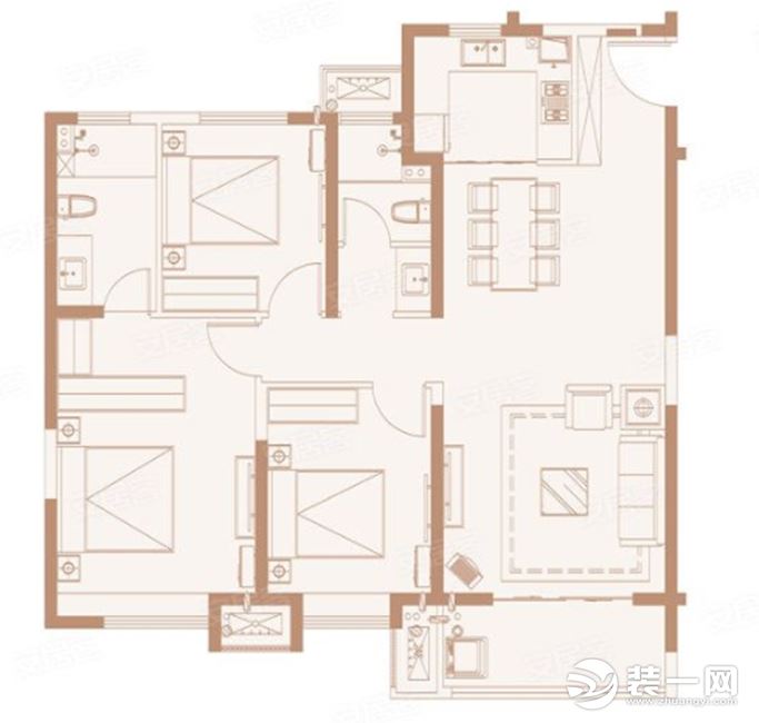 【武汉都市时空装饰】江山如画120平米+美式风+户型图 全包12万